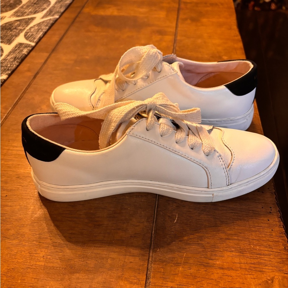 Kate Spade Fez White Leather Sneakers with Black Spade Design - Picture 9 of 11